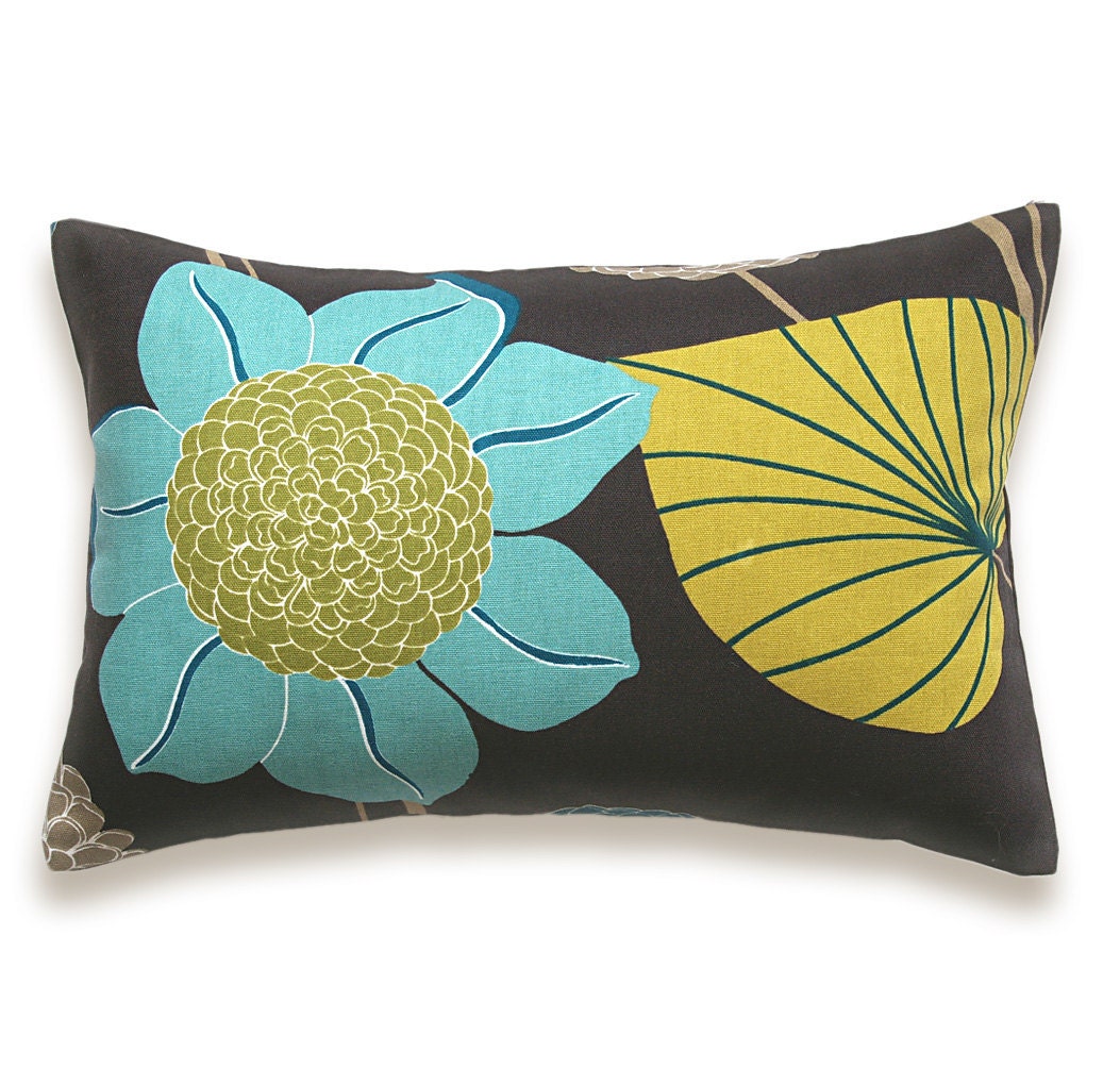 RESERVED for kristinknuppel Decorative Aqua Brown Lumbar Pillow Case 12 x 18 in LEA DESIGN