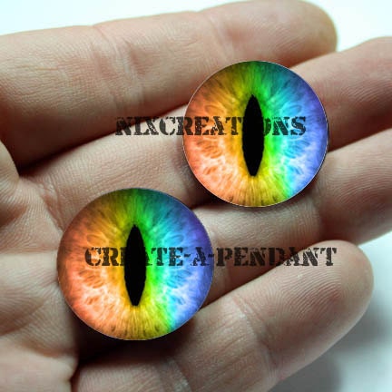 24mm 1 inch Evil Rainbow Reptile Dragon Glass Taxidermy Doll Eyes Cabochons for Steampunk Jewelry and Pendant Making