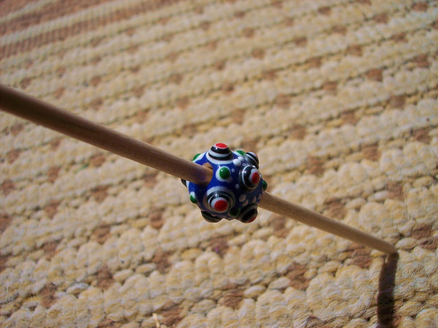 Katamari Purple Bead Spindle - handcrafted primitive style spinning tool - glass bead - fine spinning