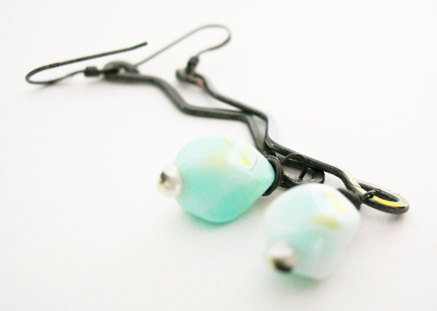 Chic and Modern Earrings - Peruvian Opal on Hammered Silver Wire