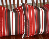 Decorative Throw Pillow Covers - Two 18 Inch - Brown and Red Stripe