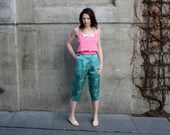 Vintage 50s TURQUOISE SILK CAPRI Pants In Japanese Fabric (xsmall)