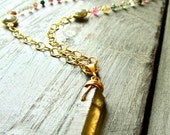 Lightening Bolt Lomg Gemstone Necklace with Smokey Quartz Point