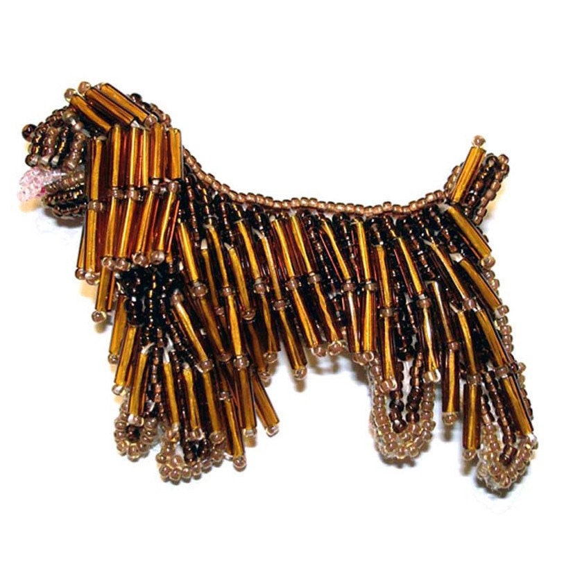 SUSSEX SPANIEL DOG beaded fine art pin / brooch