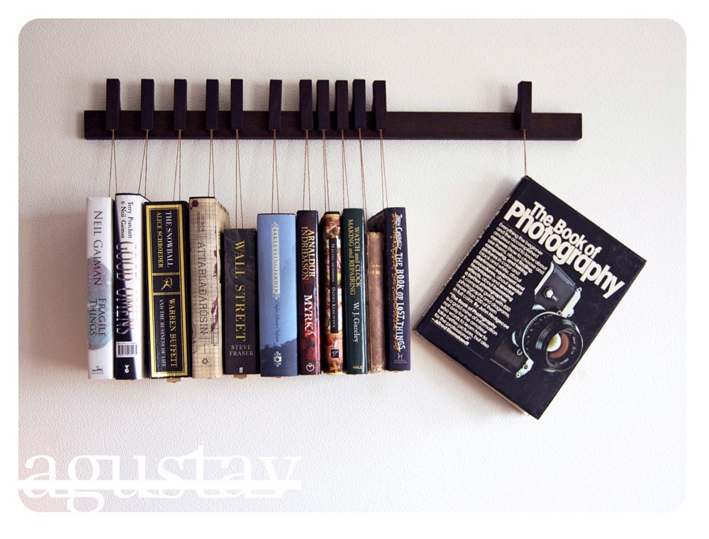 RESERVED - Custom made wooden book rack in Wenge. Pins also work as bookmarks.