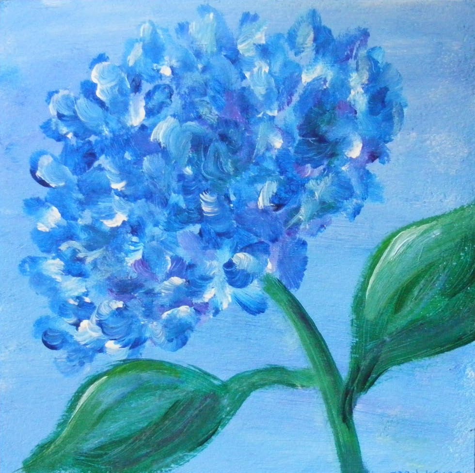 Blue Hydrangea-Original Acrylic Painting on Clayboard