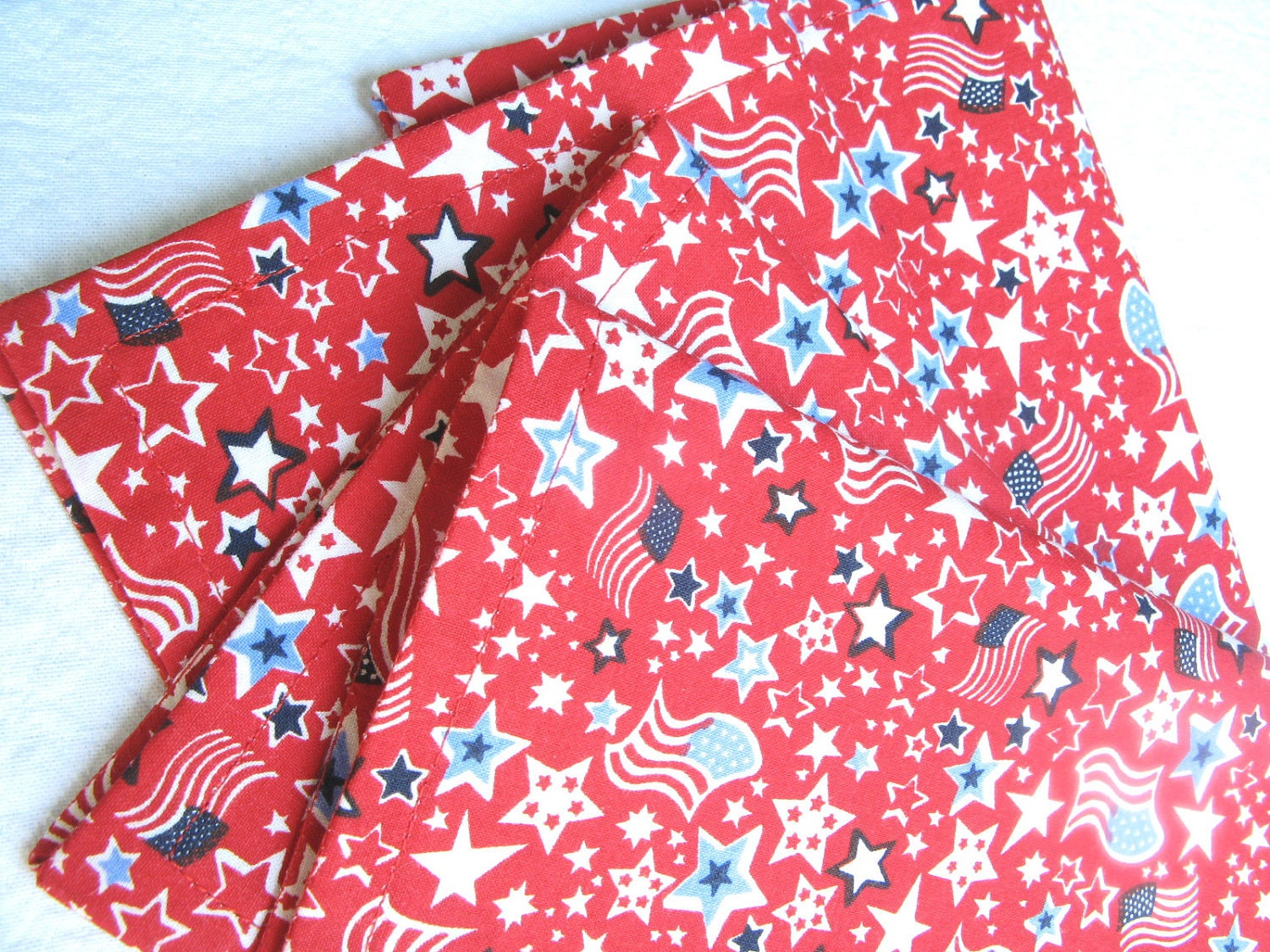 Cloth Napkins Patriotic  Independence Day Ecofriendly 10 Inch Stars Flags Red White Blue