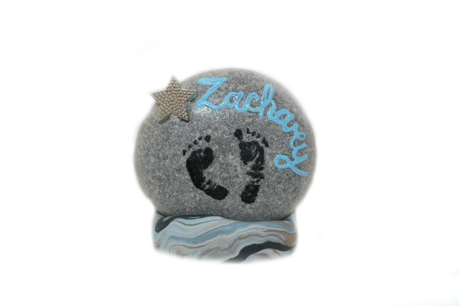 Precious Prints Keepsake Pebble for Baby BOY (custom painted and personalized)