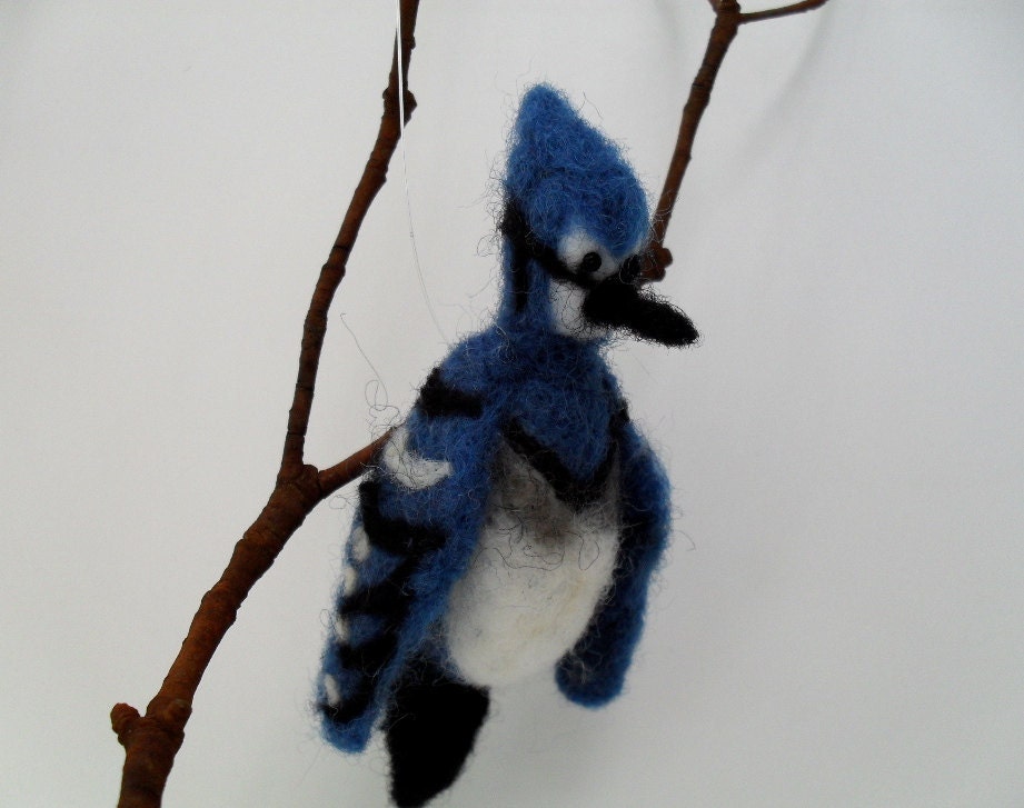 Blue jay needle felted ornament