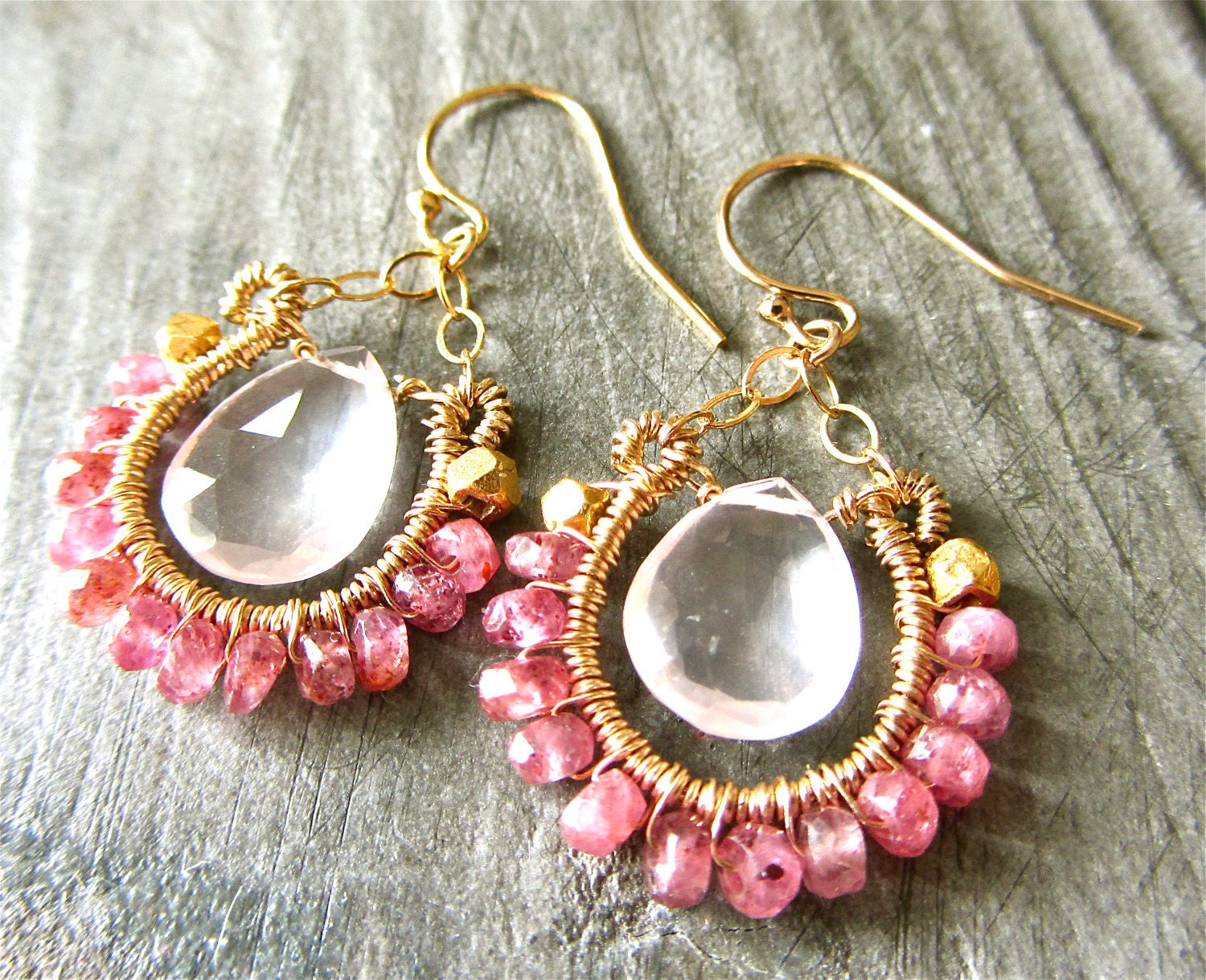 The Great Escape Pink Ruby and Rose Quartz Gemstone Earrings
