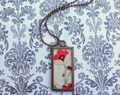 Vintage Embroidered Linen Necklace (Red & Pink Flowers)