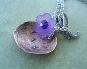 Hand Stamped Jewelry - Hummingbird Hibiscus Fly Pendant Necklace