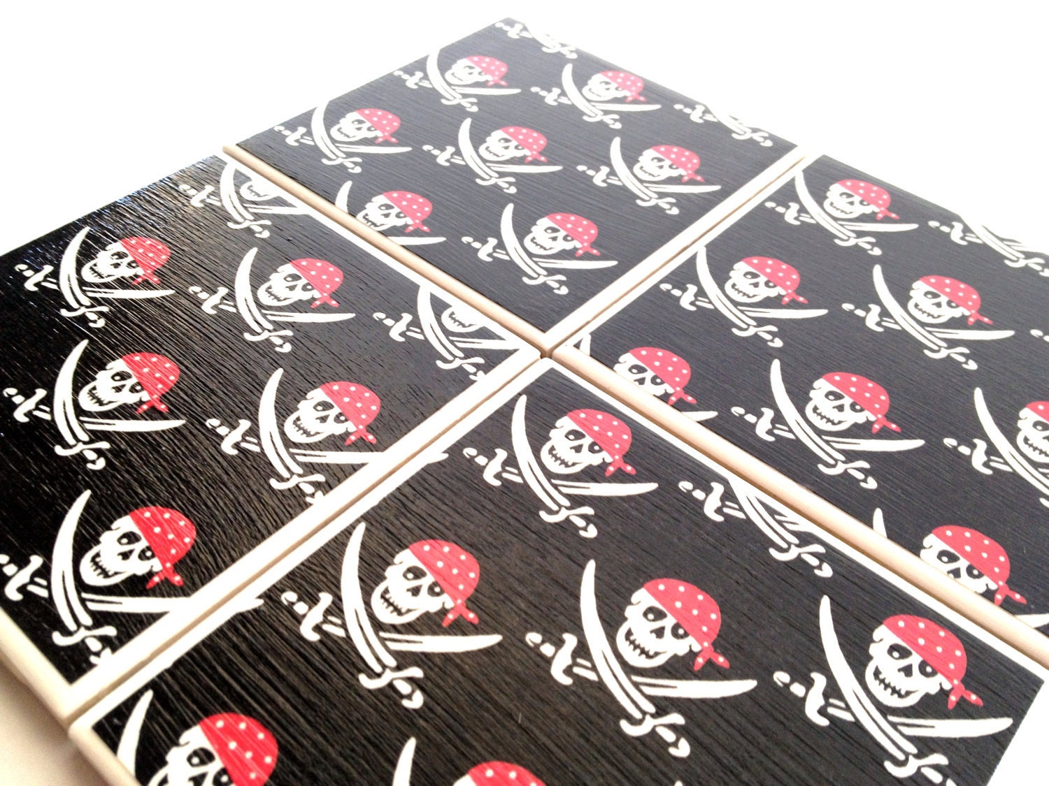 Black Pirate Coasters Swords Skull Men Ceramic Tile Drink - QueenOfDeTile
