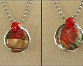 garden series soldered pendant - vintage calling card - free shipping