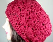 Organic Cotton Tam Crochet Shells in Red