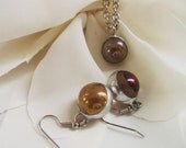 soldered iridescent marble necklace and earring set - free shipping