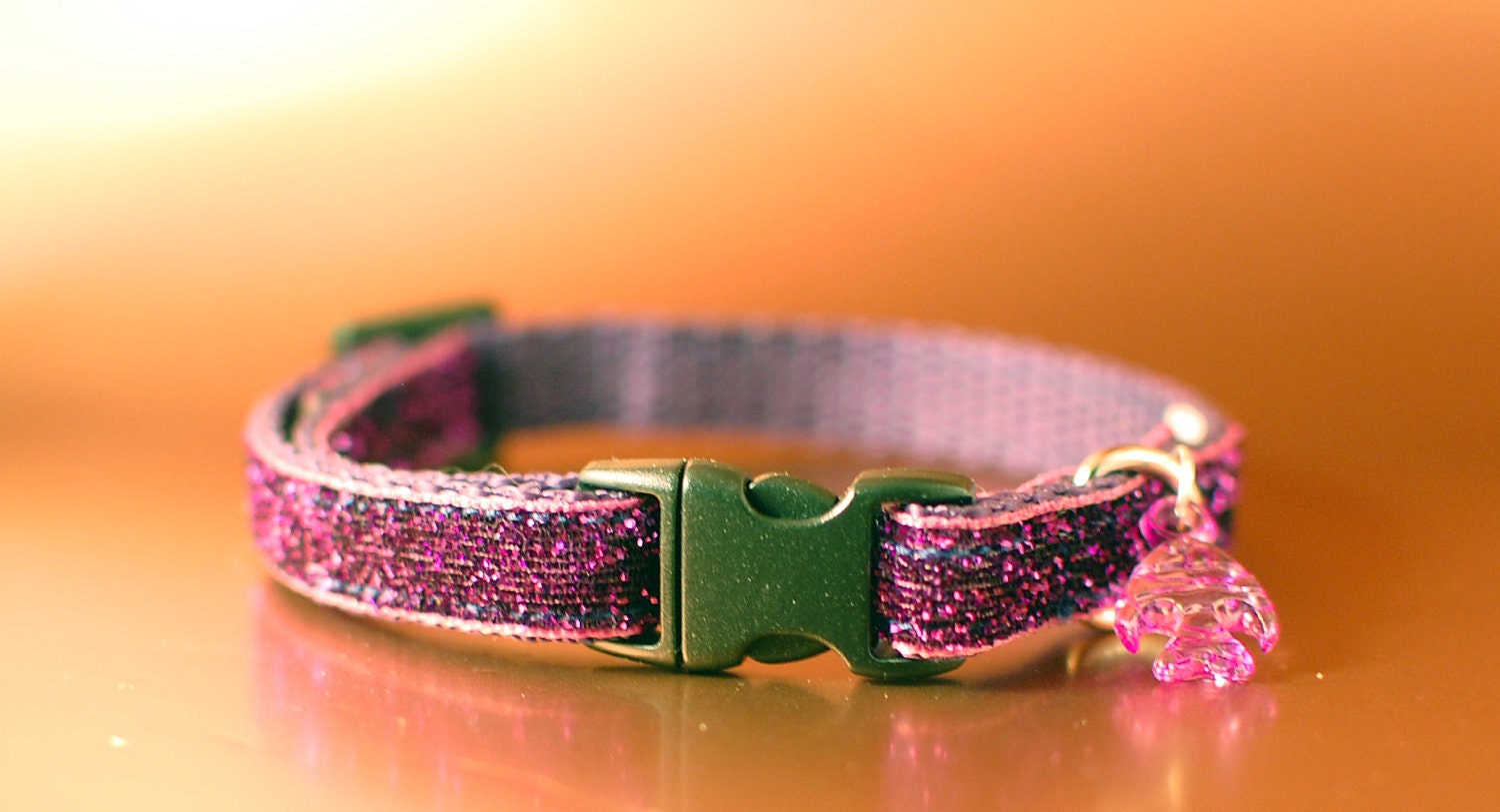 Purple Glitter Breakaway Cat Collar wIth Fish Charm