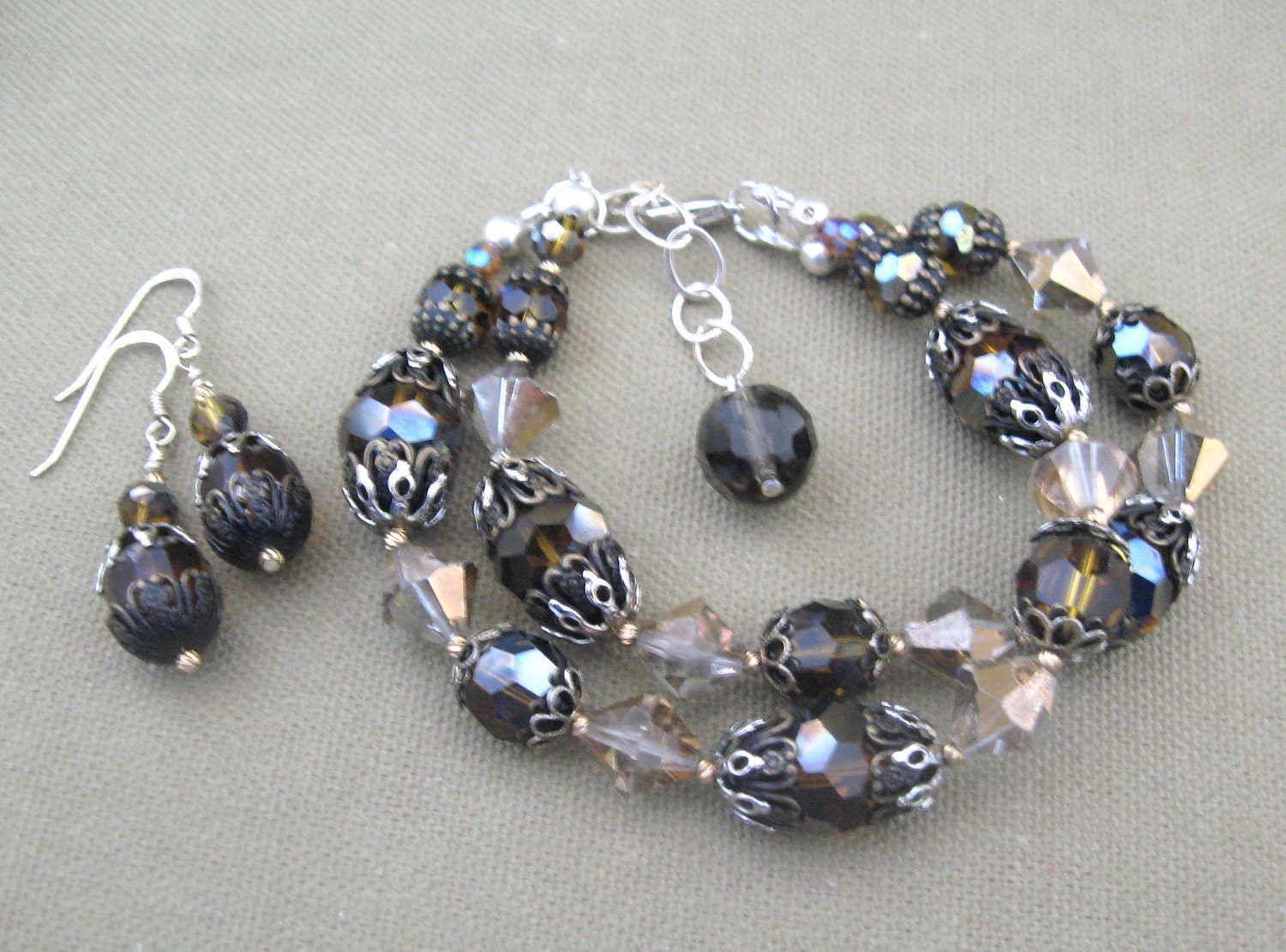 Chocolate Brown Crystal Bead Bracelet Set