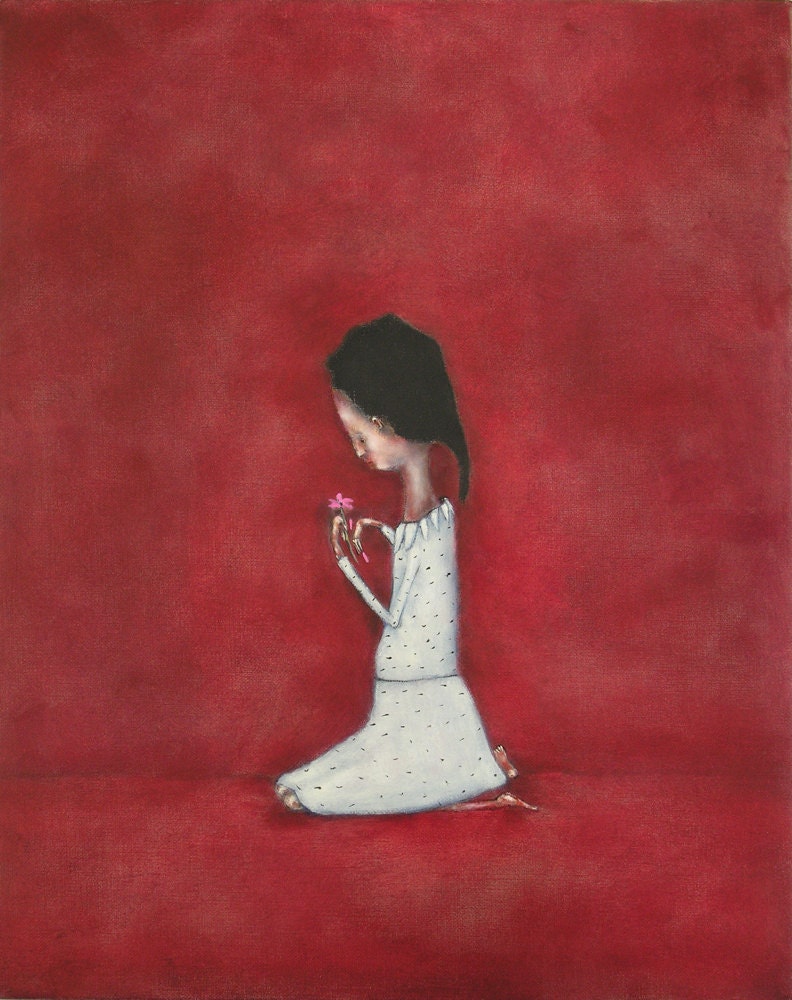 Girls art print red nursery art portrait wall art, etsy childrens art