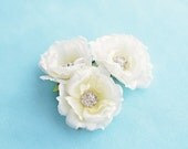 Bridal Hair Pins - Wedding Hair Accessories, Hair Flower, White, Crystal, Rose, Simple