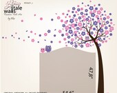 Cherry Tree with Owls wall decals  - 3 cute owl decal with blossom tree for nursery.
