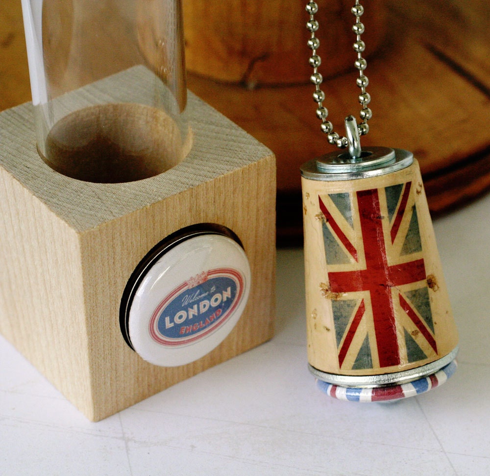 British Flag Necklace - Upcycled Cork in Test Tube - London Invasion by Uncorked