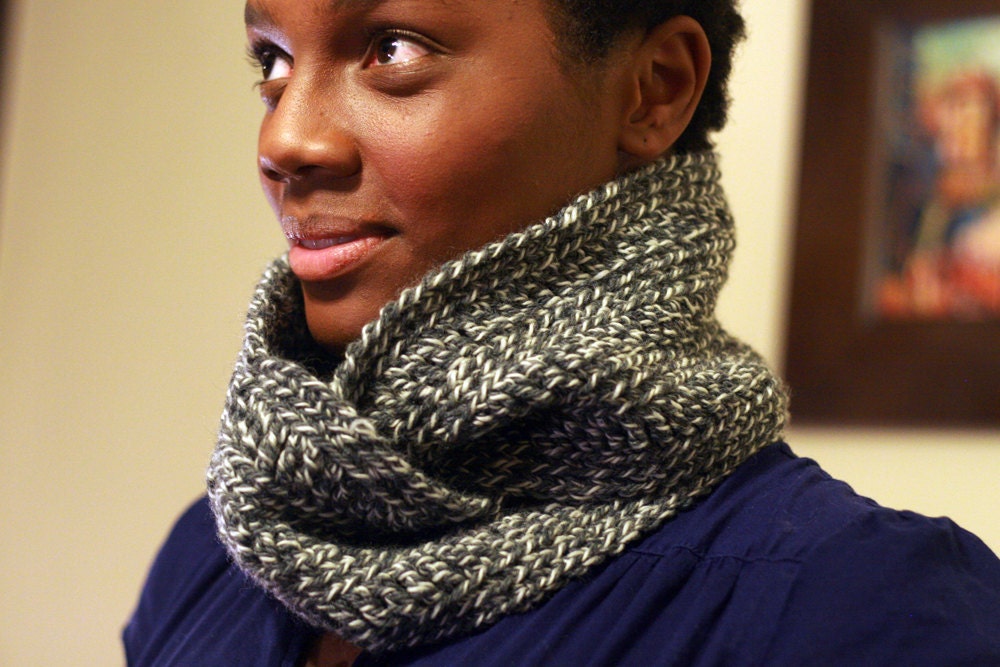 Grey and White Mixed Circle Scarf Unisex 100% Wool