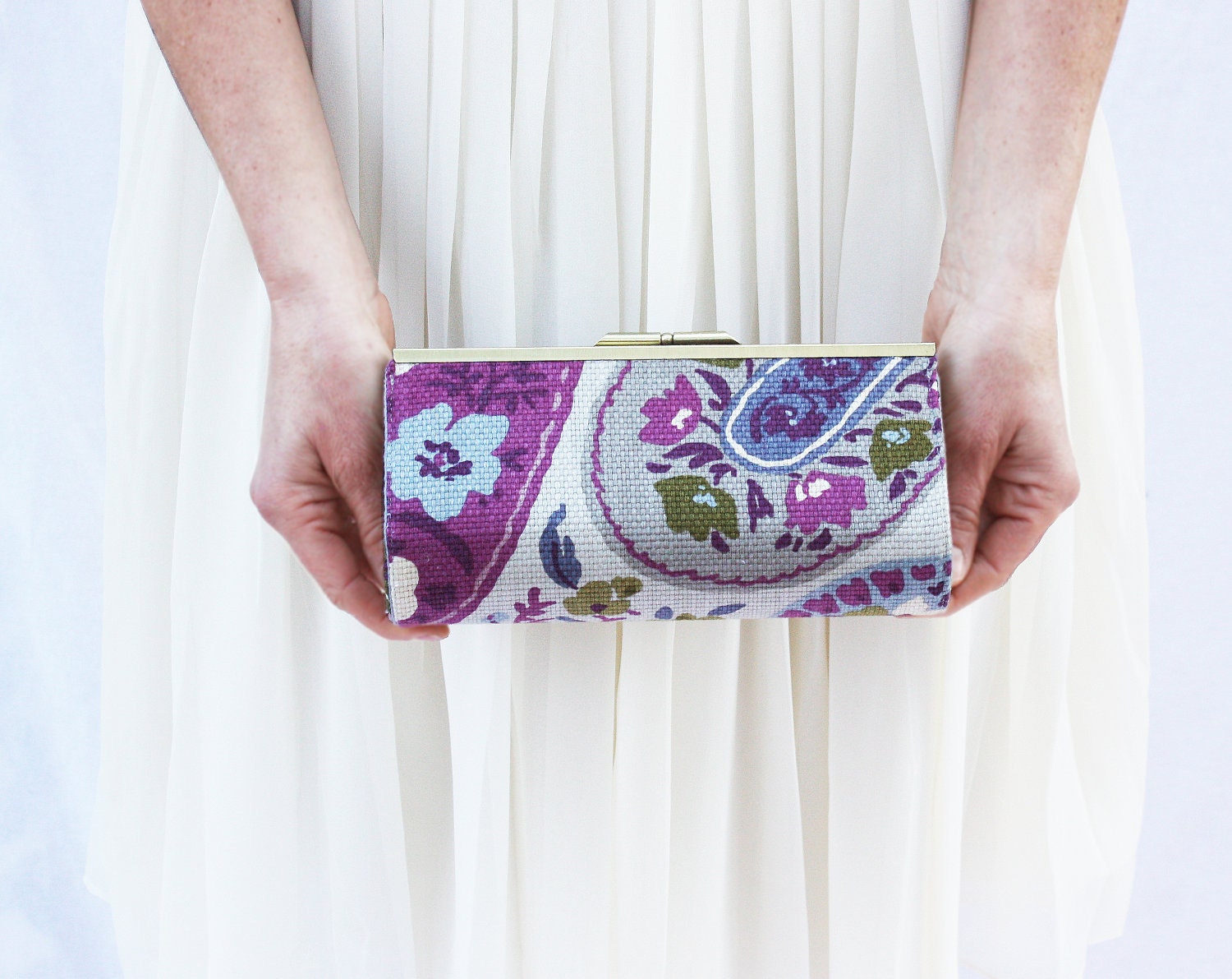 Purple Clutch, Paisley Clutch for Wedding or Bridesmaids