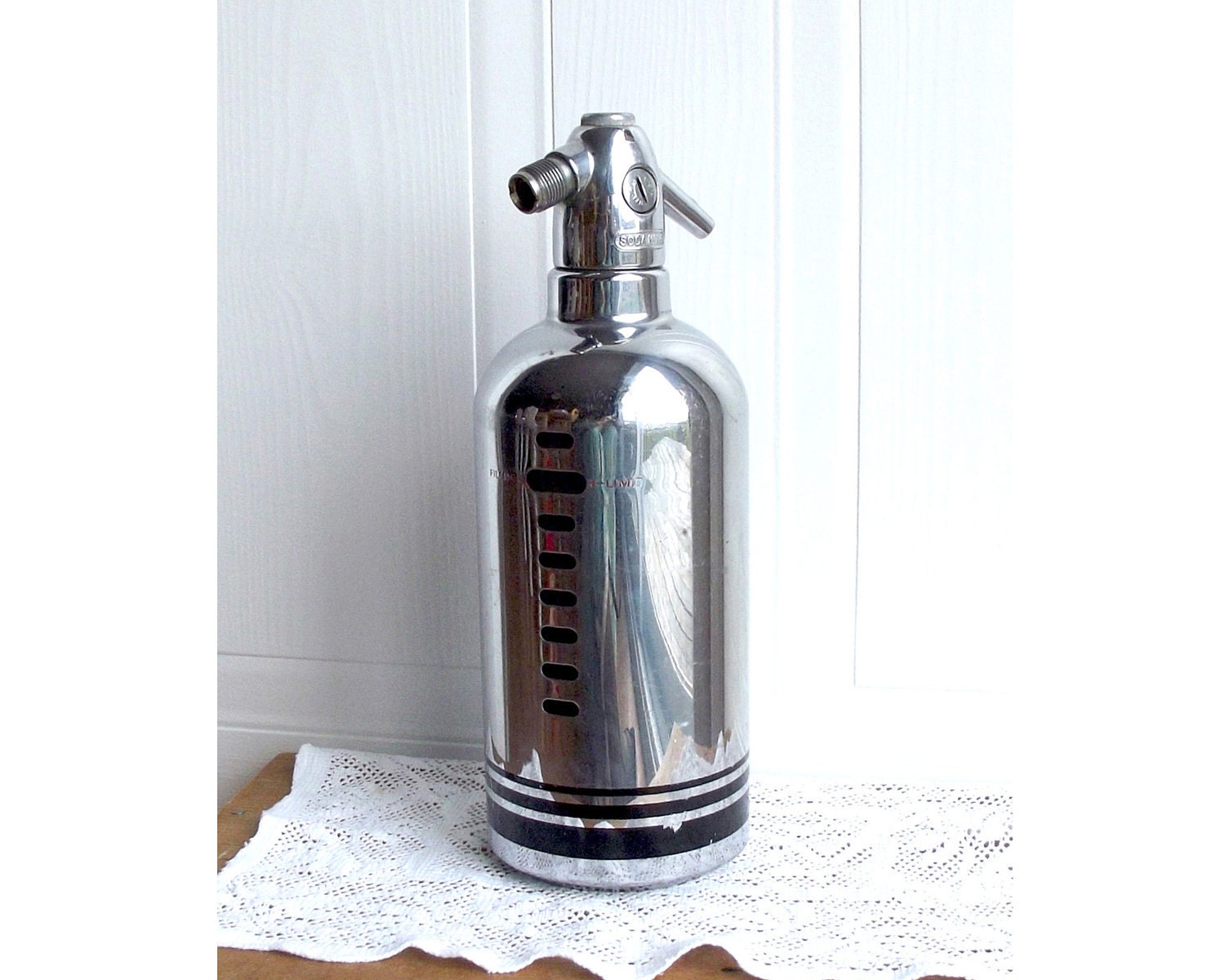 Large Seltzer Bottle, Chrome, Vintage Barware, Mad Men, Retro, Soda King