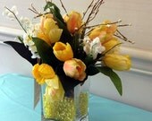 Contemporary Yellow Tulips Flower Arrangement with Decorative Acrylic Stones
