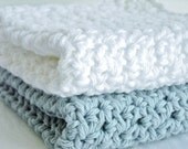 Crochet Washcloths Face Cloths Dishcloths Gray and White Set of 2 Handmade