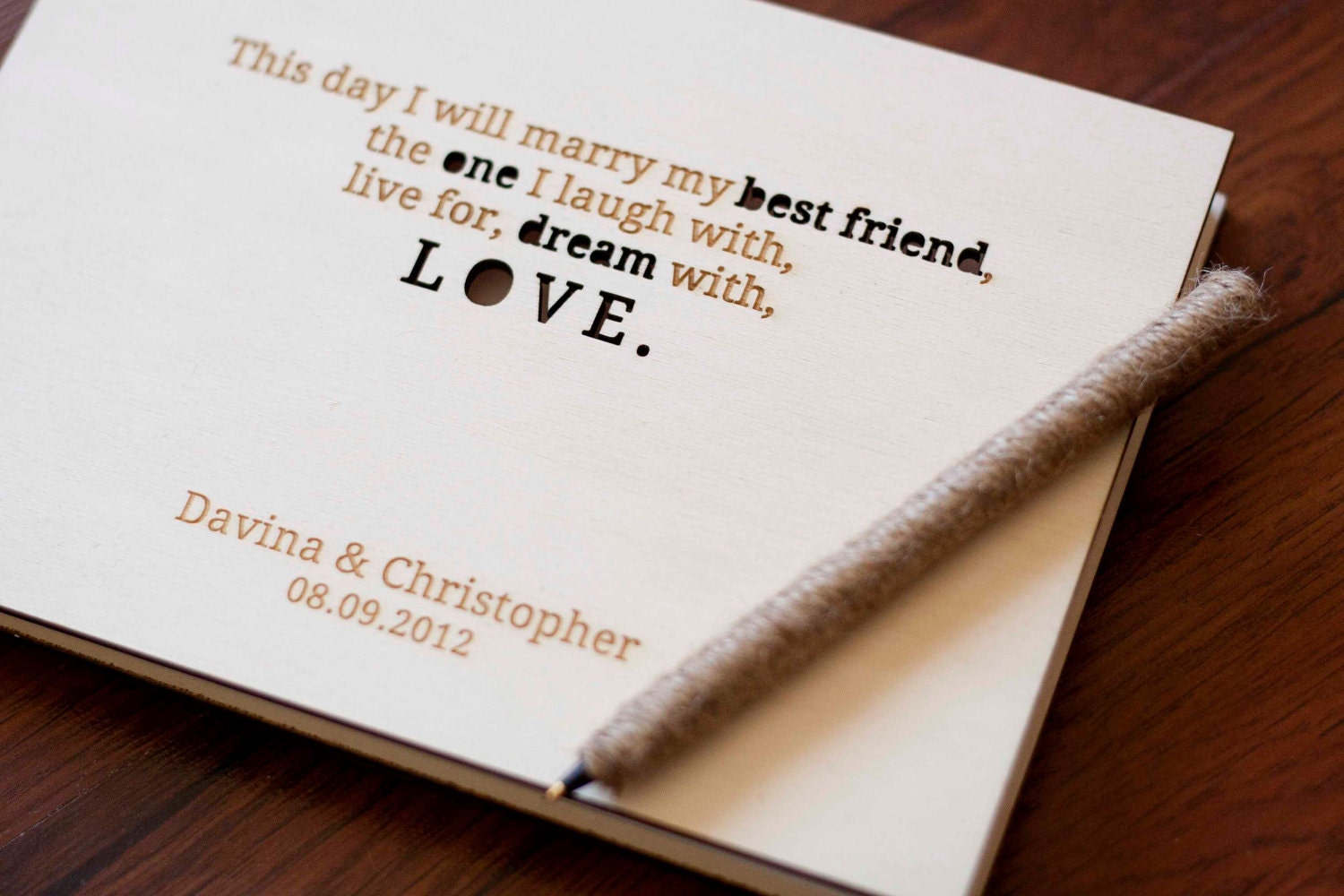 Custom Wedding guest book wood rustic wedding guest book album bridal shower engagement anniversary- " This day I will marry my best friend"