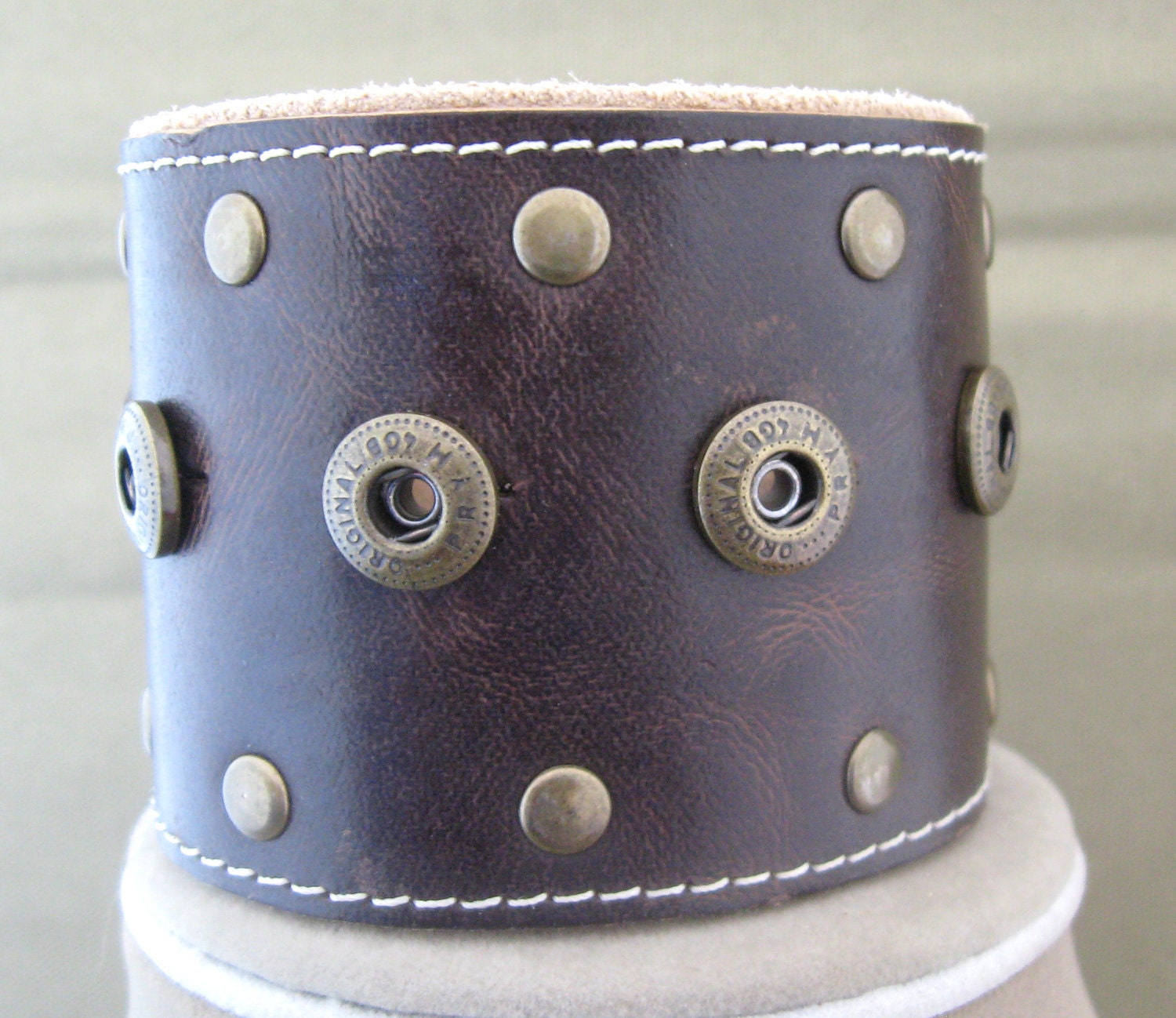 Brown leather Cuff Bracelet Unisex Studded