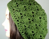 Organic Cotton Tam Crochet Shells in Grass Green