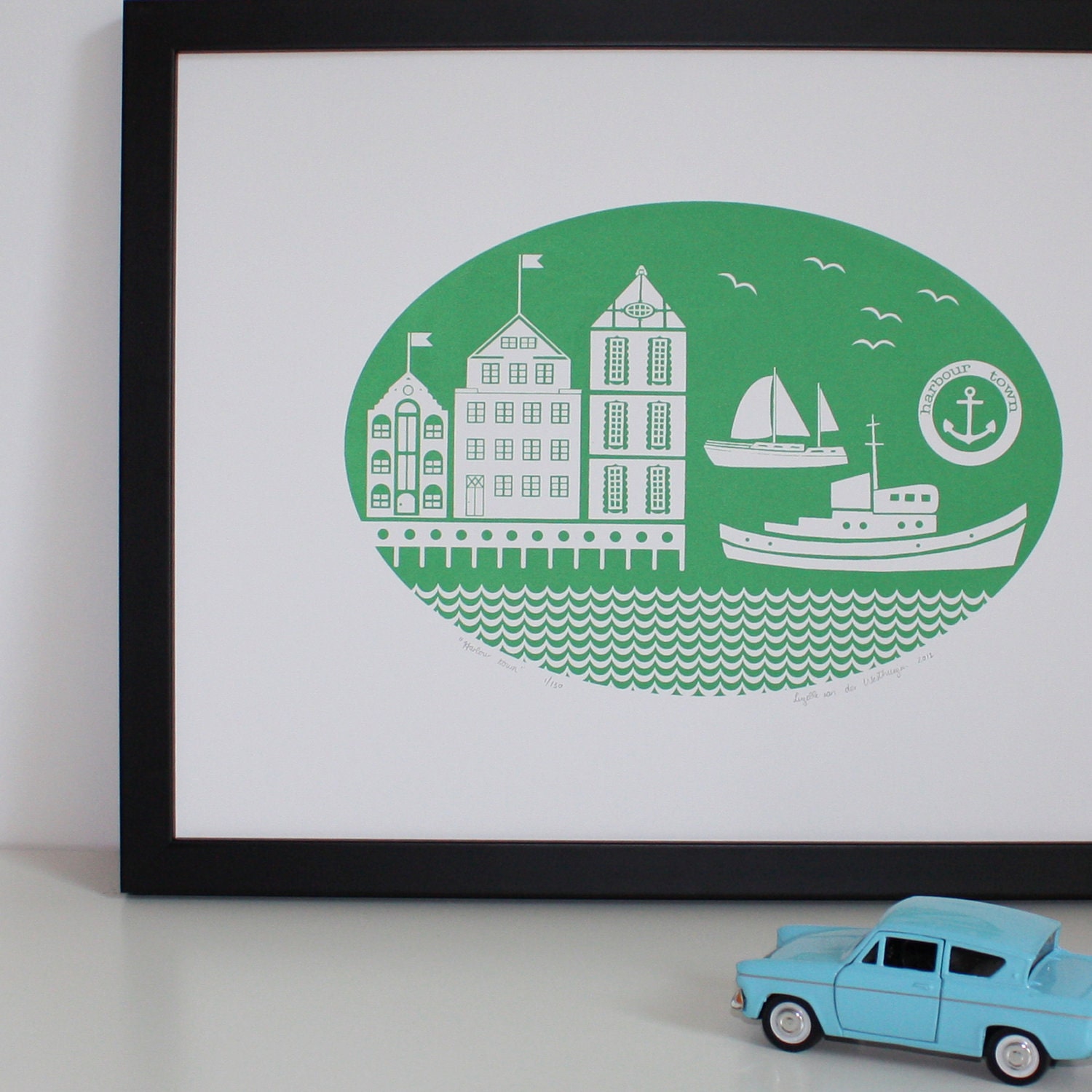 Harbour Town silkscreen print in jade green