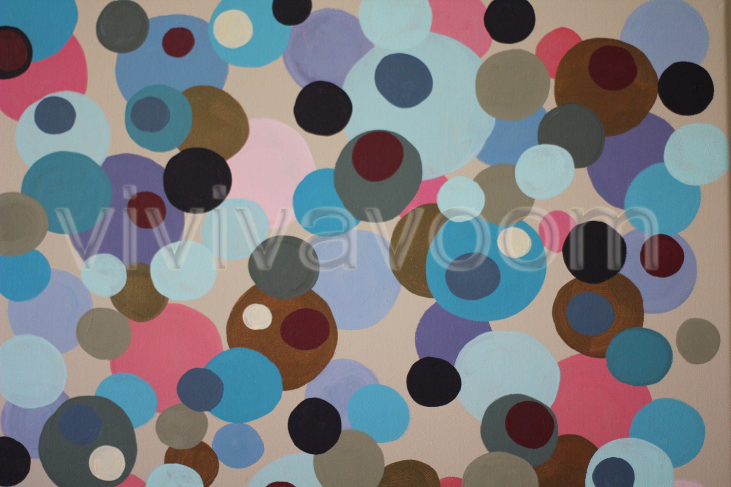 Abstract painting colourful circles acrylic polka dots bokeh bubbles confetti multi-layered floating - Rainy Day Blue & Grey - 16" x 20"