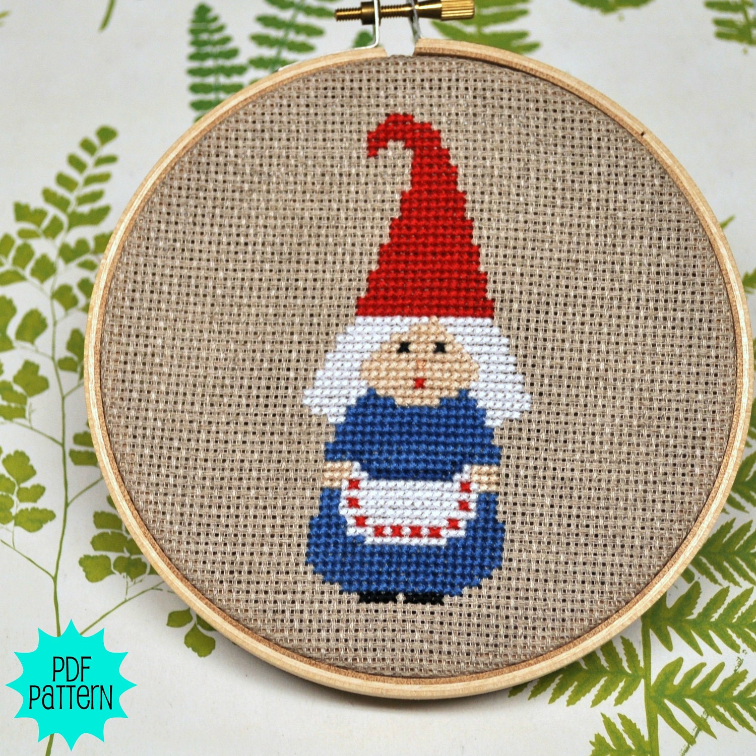 Lady Gnome Cross Stitch Pattern Download, sent by email