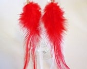Feather Earrings - Red and White - LittleChickiesCrafts