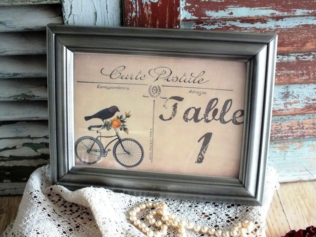Wedding Table Number Cards Vintage Postcard Handmade by avintageobsession on etsy