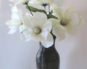 Silk Floral Arrangement In A Black Vase With White Flowers - IllusionCreations