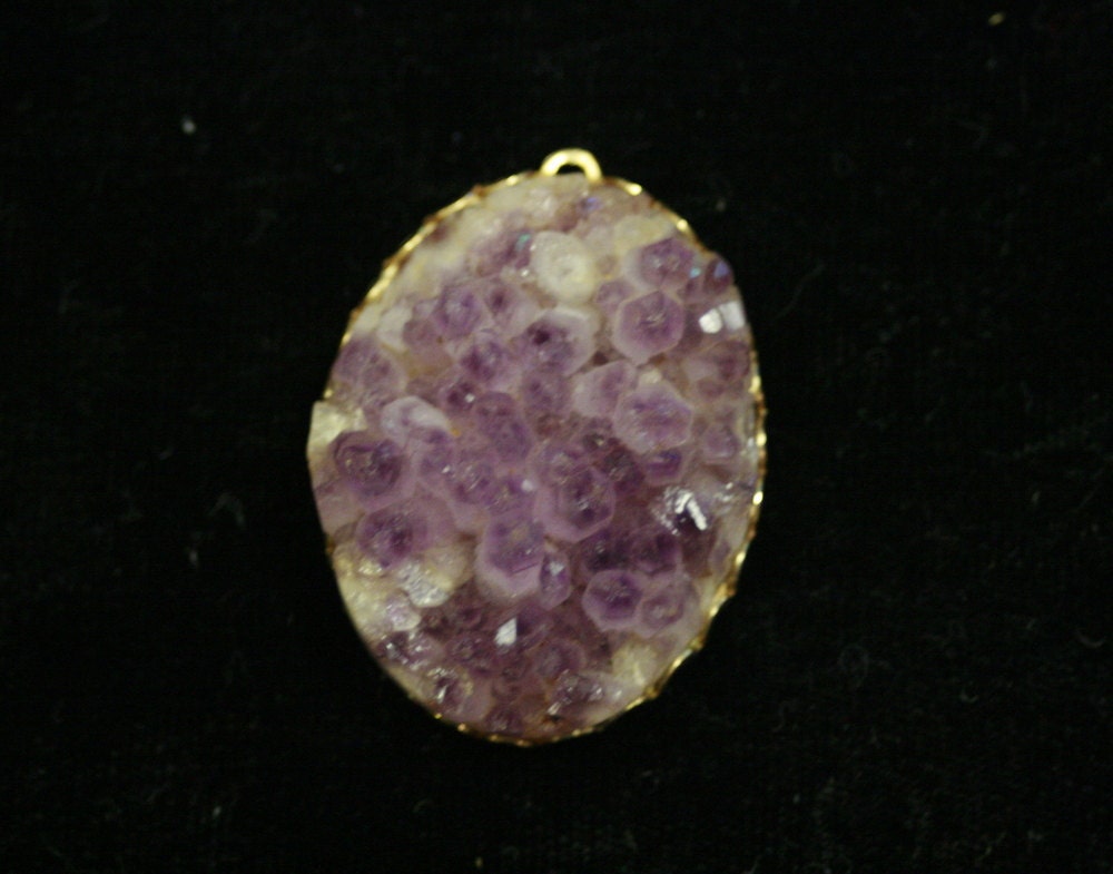 AMETHYST AURA Pendant - Real Crystal - Goldtone Setting