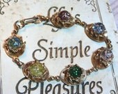 Vintage bracelet - crackle glass - starburst oval link bracelet retro