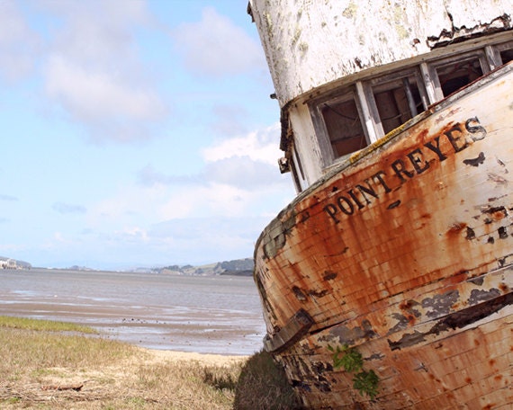 Old Wood Fishing Boat, Photograph, Fathers Day, Rust, Blue Skies, Pt. Reyes, Spring Day,  8x10, Fine Art - MiriamHamsa