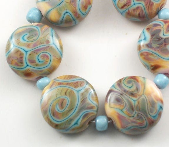Handmade Lampwork Beads Copper Green Raku set 6
