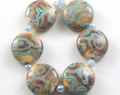 Handmade Lampwork Beads Copper Green Raku set 6