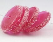 Handmade Lampwork Glass Beads Fuchsia Frosted Disk set 4