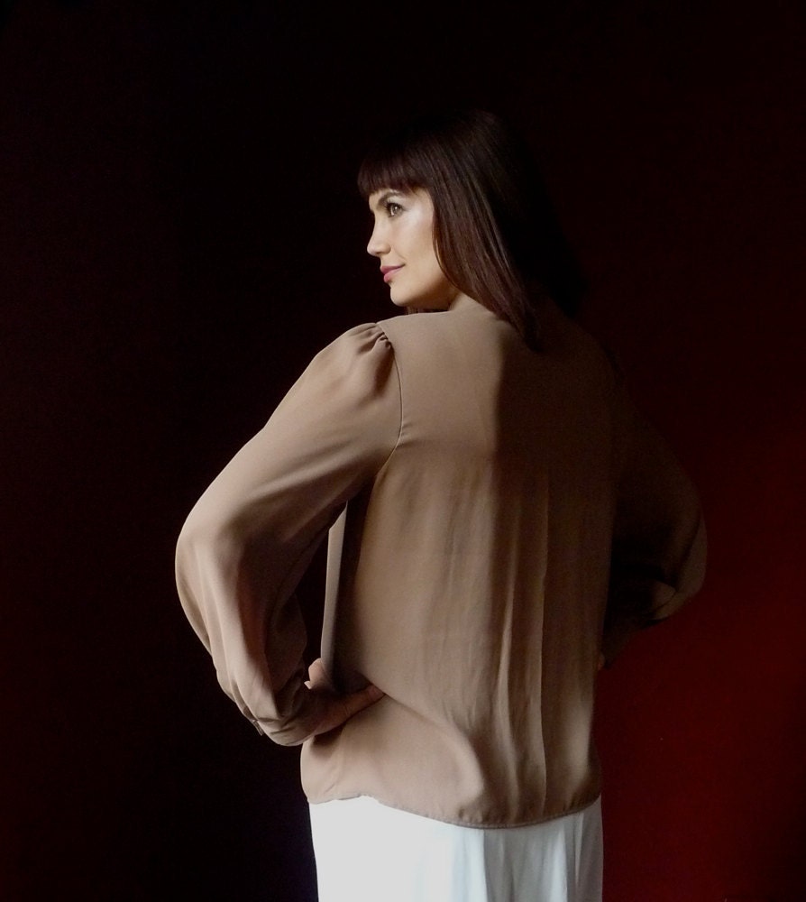 Sheer Coffee 1980's Vintage Peasant Blouse