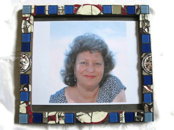 Blue Mosaic Picture Frame- For Artists Exposed - Broken china - Margalita