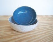 Speckled White and Oasis Blue Stoneware Shallow Nesting Bowls - Set of 2