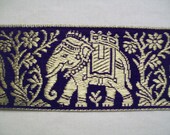 1 yard Elephant Indian sari  Zari Border Set on navy blue